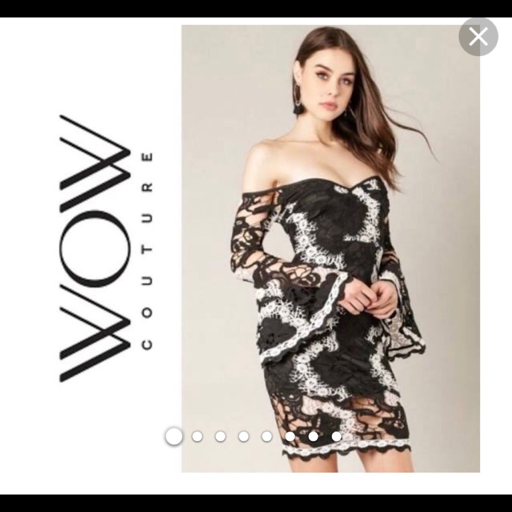 Black and white macrame Wow Couture dress